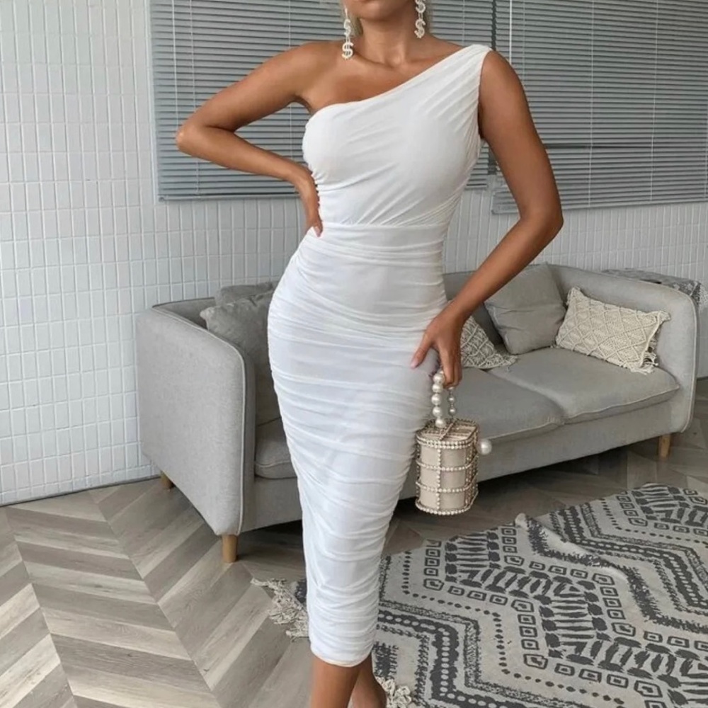 One Shoulder Mesh Dress